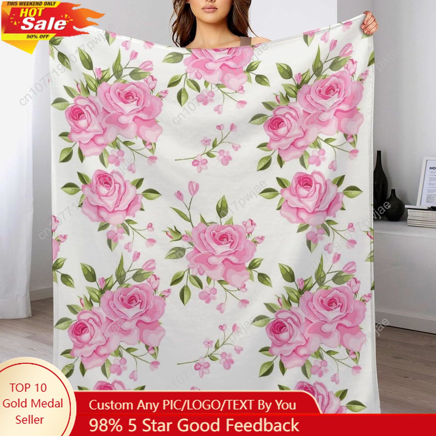 Quality Home Textiles - Selimut Bunga Merah Muda Dekorasi Floral