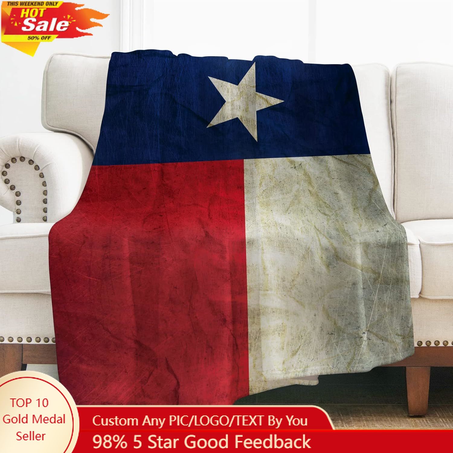 Quality Home Textiles - Selimut Bendera Texas Levens, Hadiah untuk